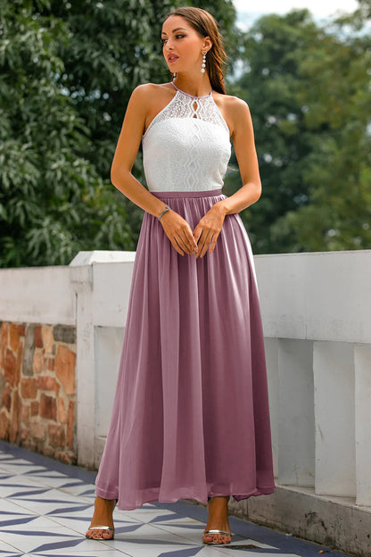 Flowing Fitted Full-Length Maxi Dress with Halter Neck for Women