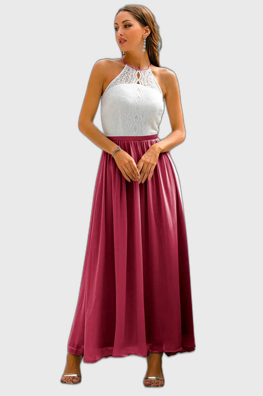 Flowing Fitted Full-Length Maxi Dress with Halter Neck for Women