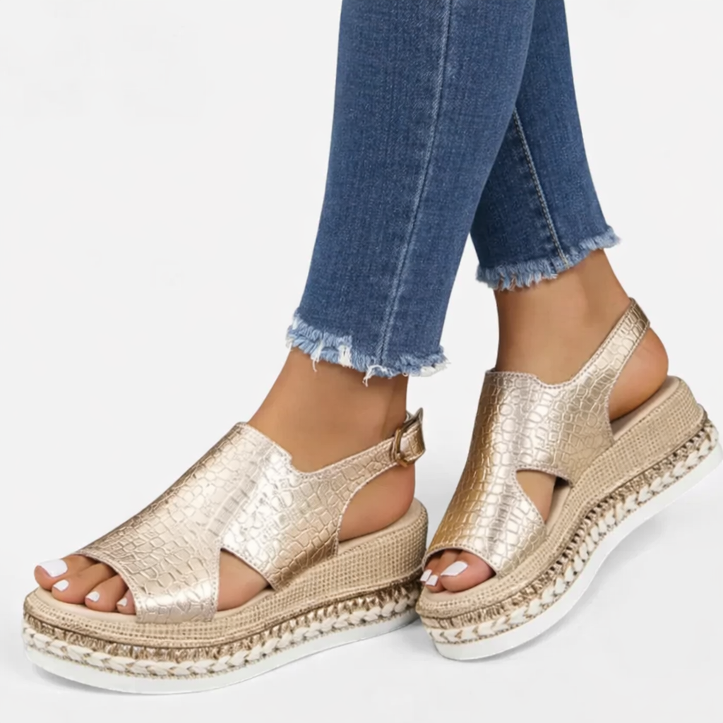 Metallic Sandals with Footbed Strap Detail for women