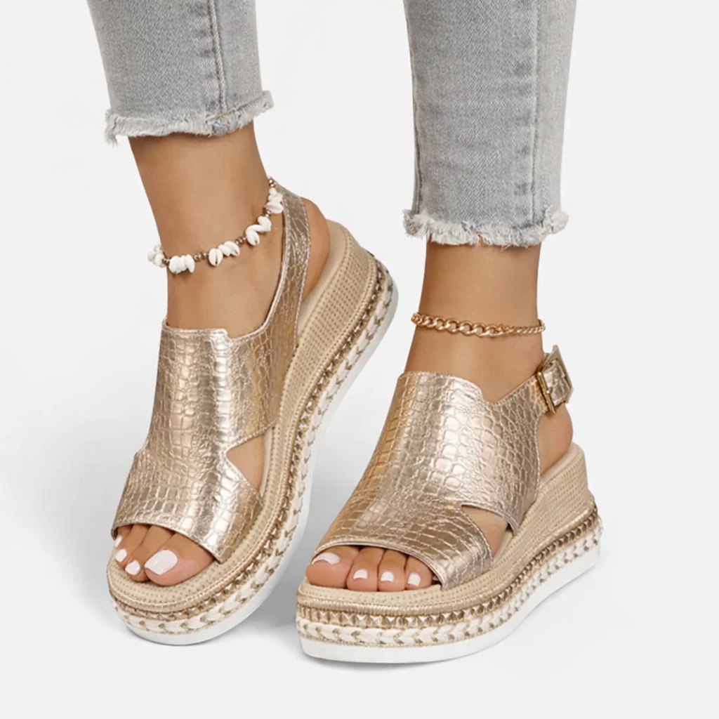 Metallic Sandals with Footbed Strap Detail for women
