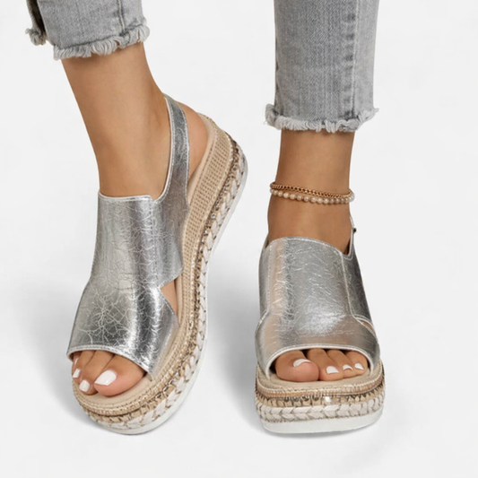 Metallic Sandals with Footbed Strap Detail for women
