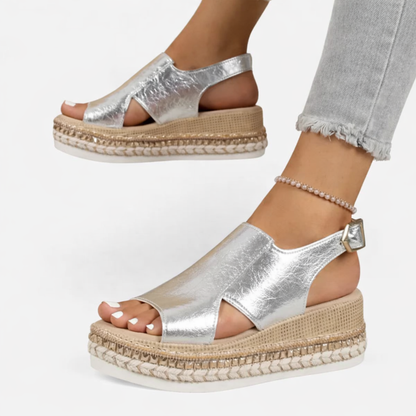 Metallic Sandals with Footbed Strap Detail for women