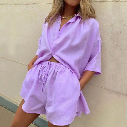 Linen Co-ord Set Shirt and Shorts for women