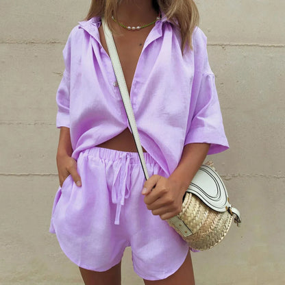 Linen Co-ord Set Shirt and Shorts for women