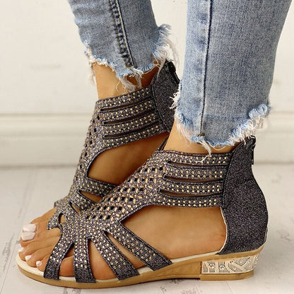 Low Heel Strappy Sandals in Earth Tones, Beige, Black and Brown for women