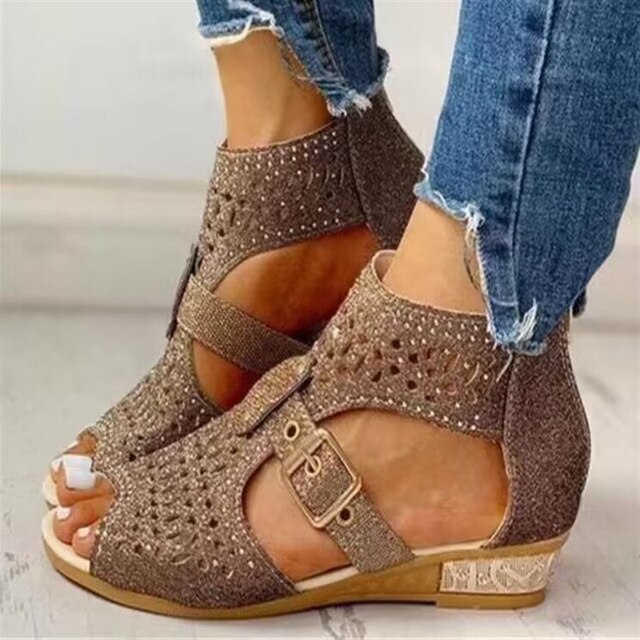 Low Heel Strappy Sandals in Earth Tones, Beige, Black and Brown for women