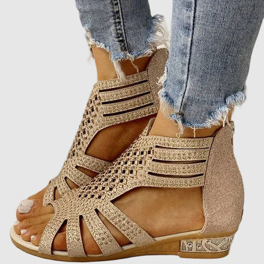 Low Heel Strappy Sandals in Earth Tones, Beige, Black and Brown for women