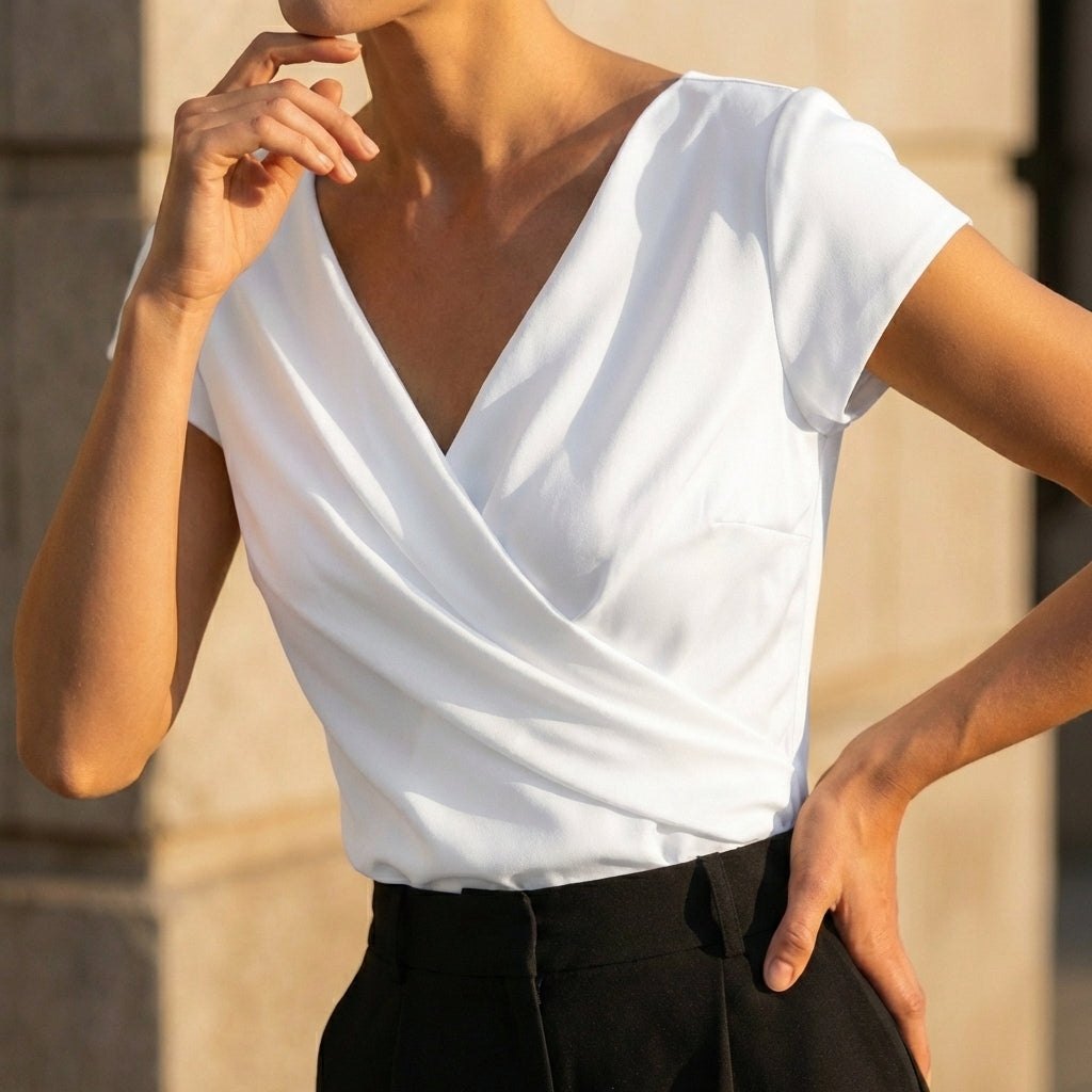 Draped Relaxed Fit Fitted Top with Short Sleeve for Women