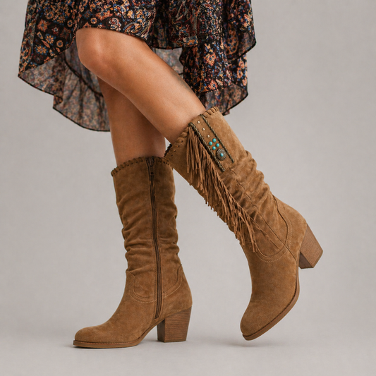 Mid-Calf Cowboy Boots with Fringe