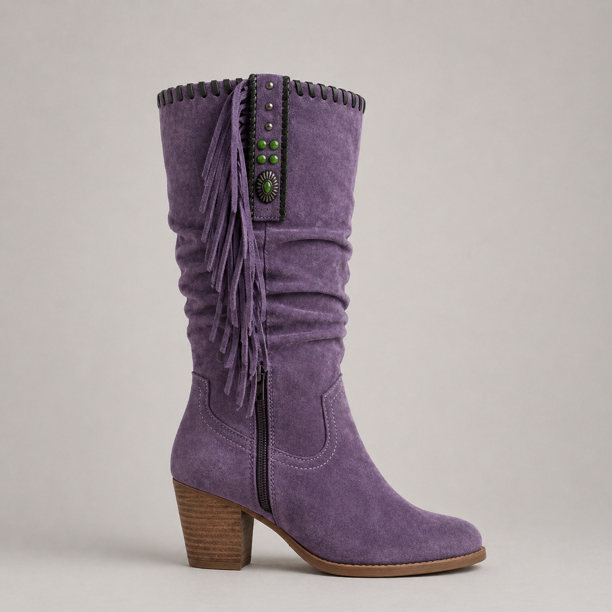 Mid-Calf Cowboy Boots with Fringe