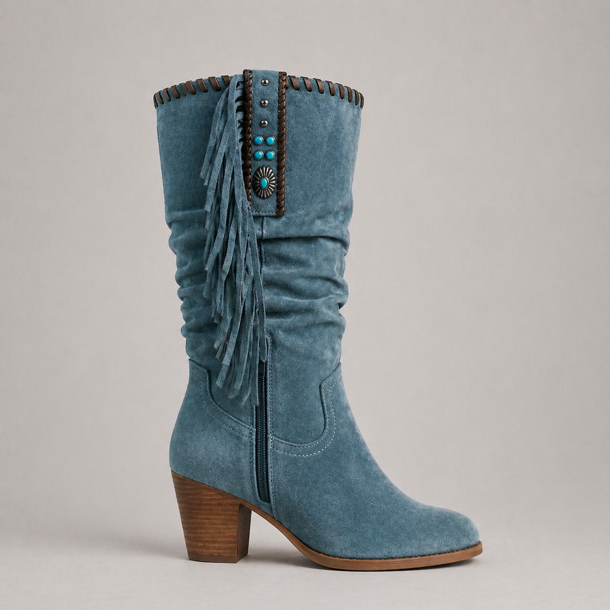 Mid-Calf Cowboy Boots with Fringe