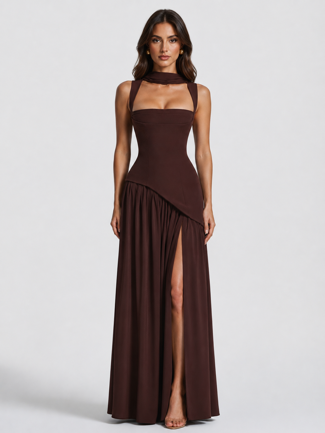 Satin Maxi Dress with Draped Silhouette