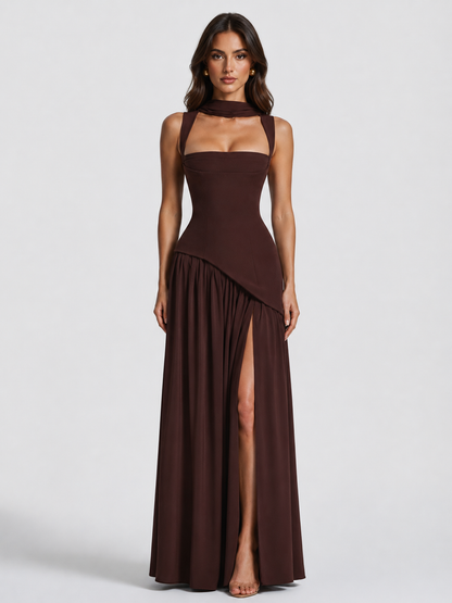 Satin Maxi Dress with Draped Silhouette