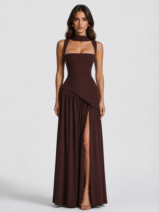 Satin Maxi Dress with Draped Silhouette
