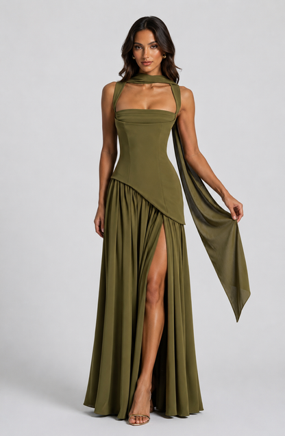 Satin Maxi Dress with Draped Silhouette