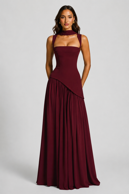 Satin Maxi Dress with Draped Silhouette