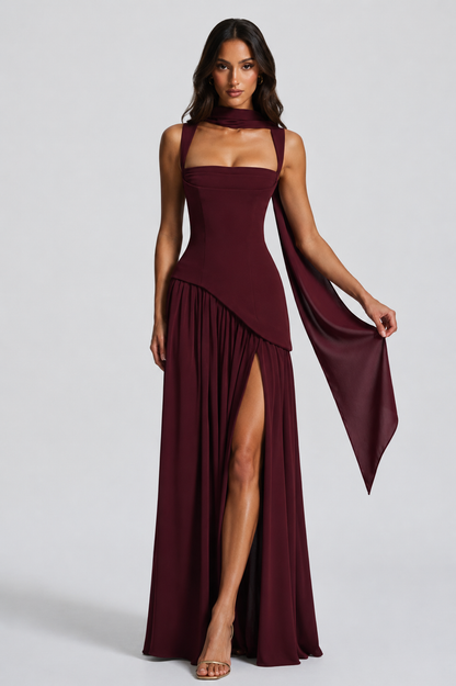 Satin Maxi Dress with Draped Silhouette