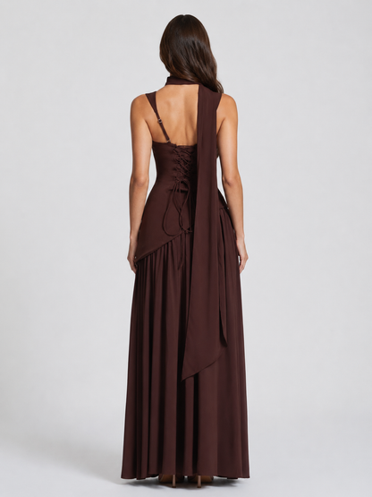 Satin Maxi Dress with Draped Silhouette