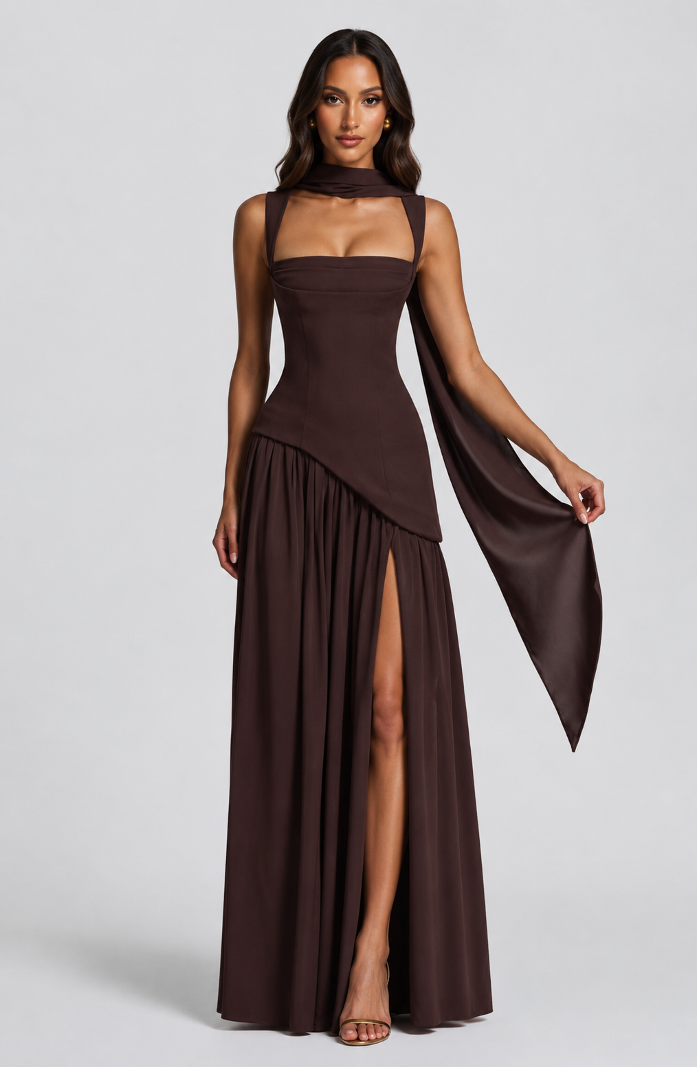 Satin Maxi Dress with Draped Silhouette