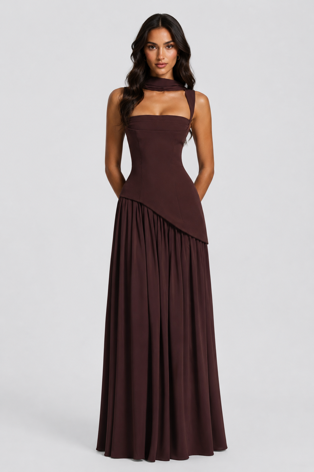 Satin Maxi Dress with Draped Silhouette