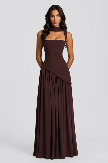 Satin Maxi Dress with Draped Silhouette