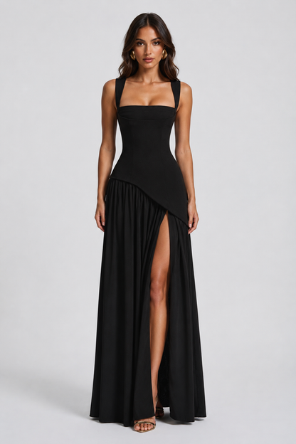 Satin Maxi Dress with Draped Silhouette