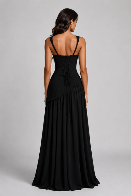 Satin Maxi Dress with Draped Silhouette