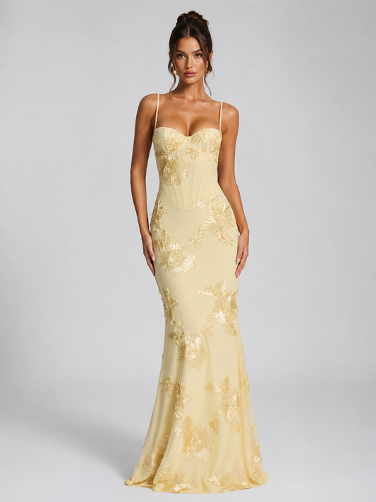 Floral Maxi Dress with Corset Bodice