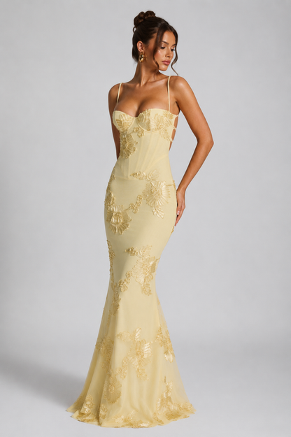 Floral Maxi Dress with Corset Bodice