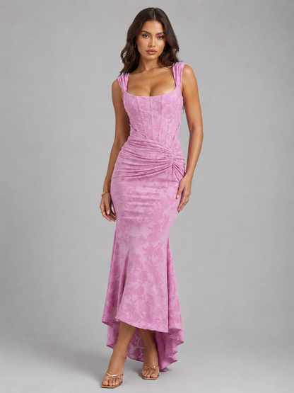 Floral Maxi Dress with Sculpted Corset Bodice