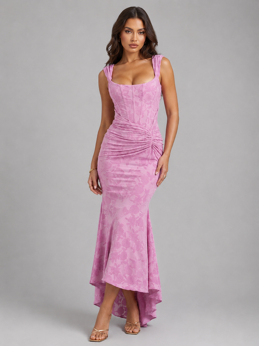 Floral Maxi Dress with Sculpted Corset Bodice