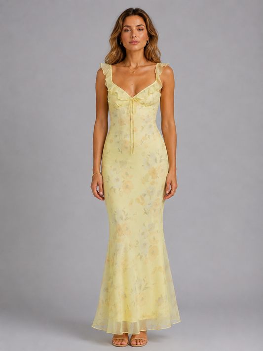 Floral Maxi Dress with Ruffle Straps