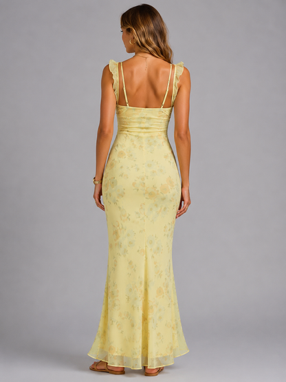 Floral Maxi Dress with Ruffle Straps