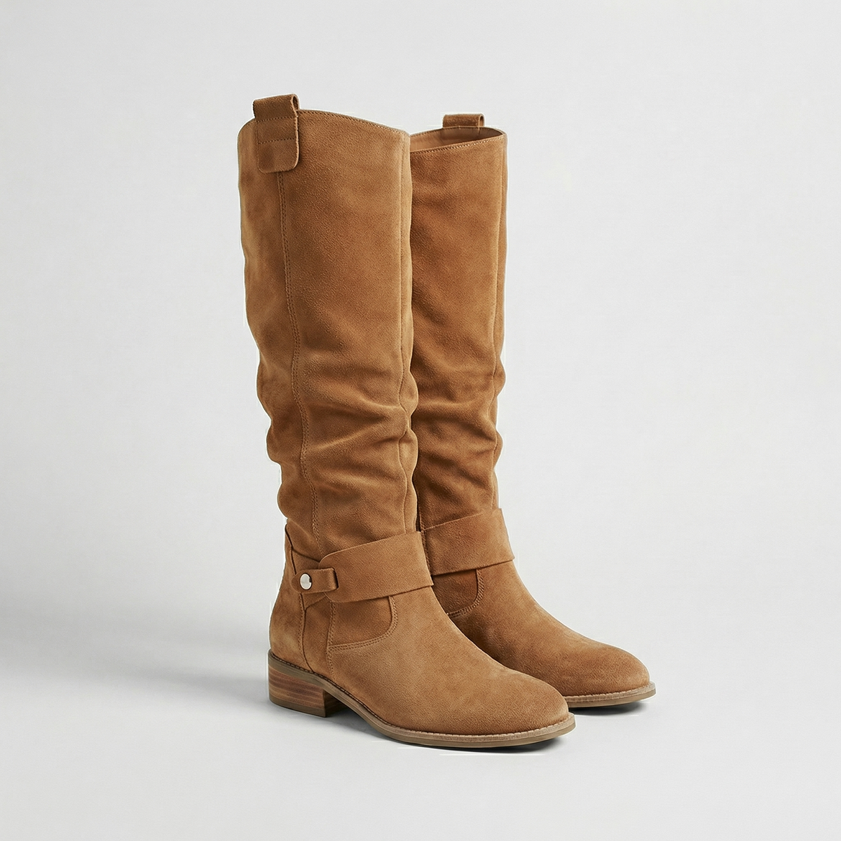 Knee-High Slouch Boots with Suede Look