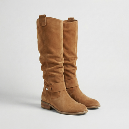 Knee-High Slouch Boots with Suede Look