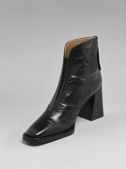 Ankle Boots with Leather-Look Block Heel