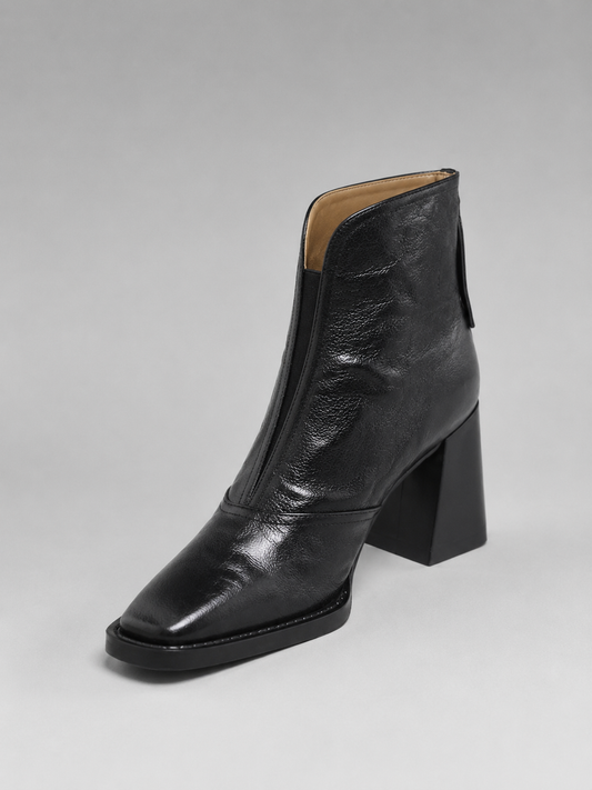 Ankle Boots with Leather-Look Block Heel
