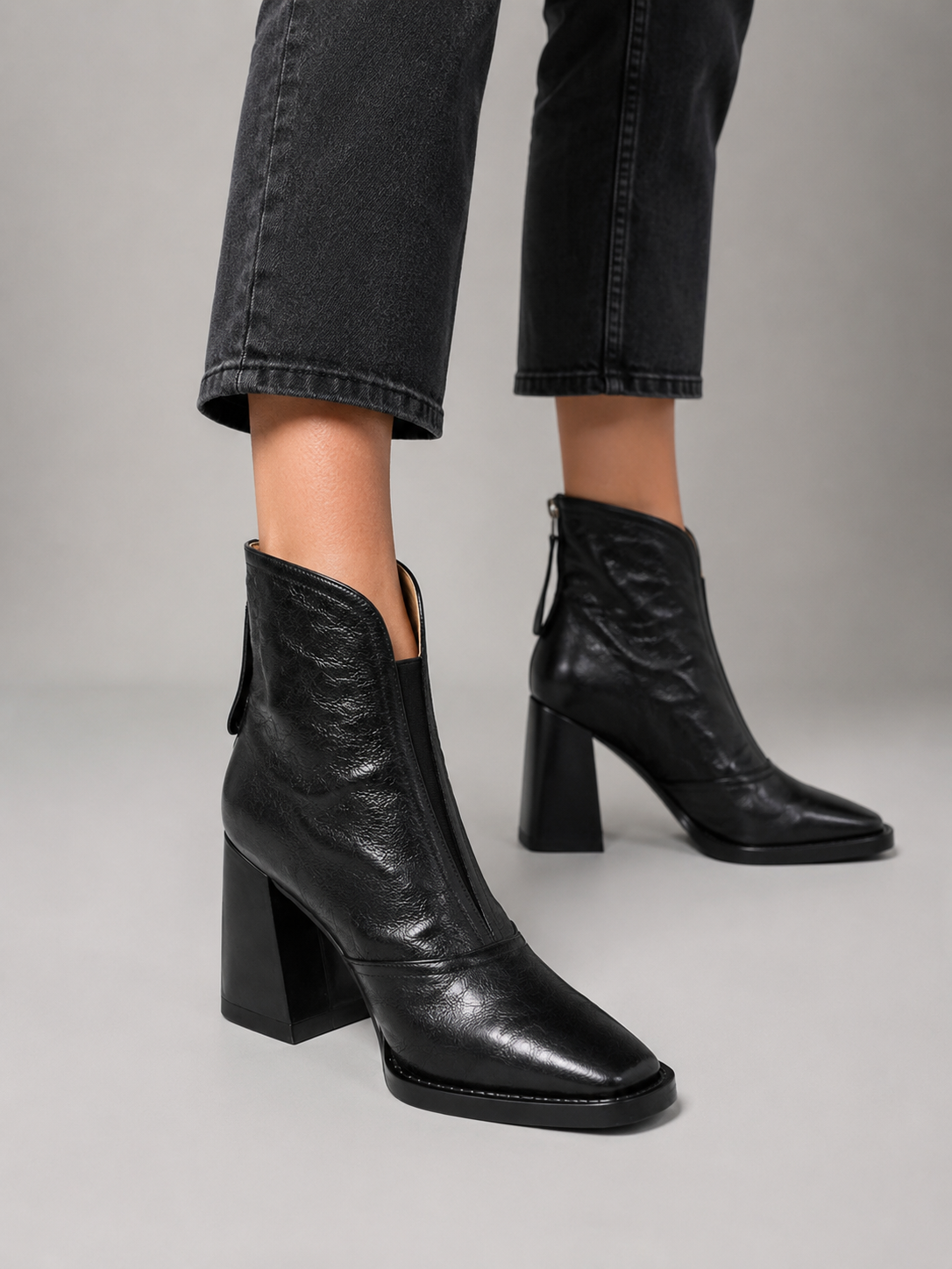 Ankle Boots with Leather-Look Block Heel