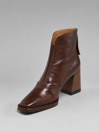 Ankle Boots with Leather-Look Block Heel