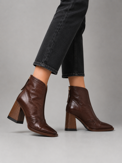 Ankle Boots with Leather-Look Block Heel