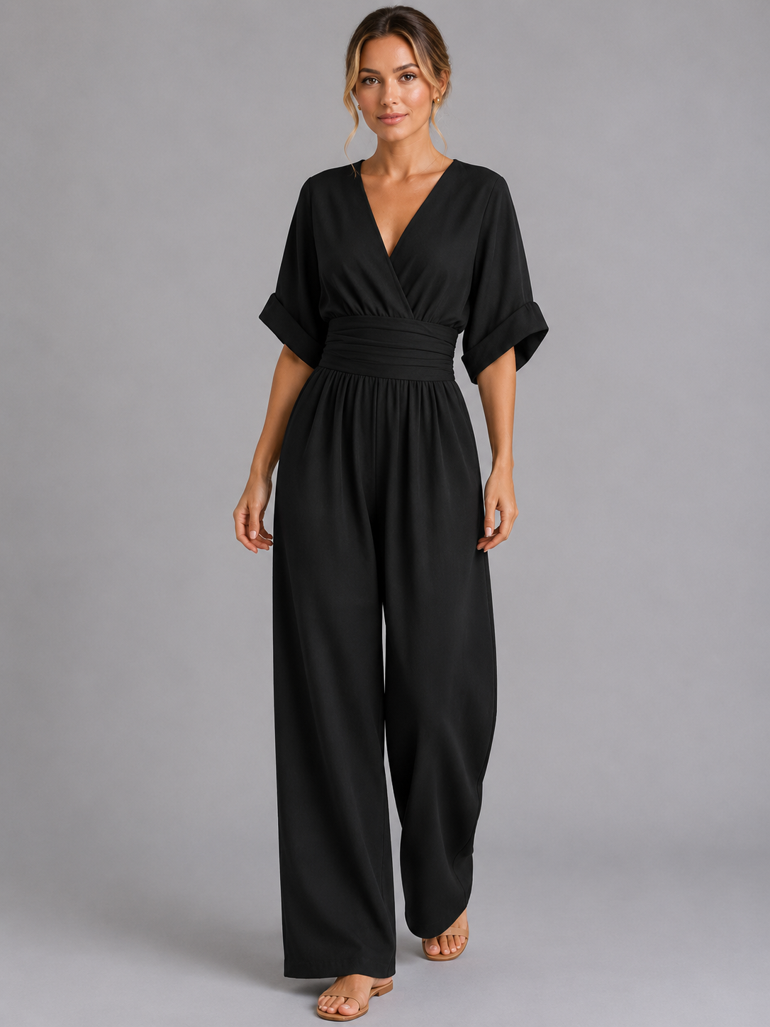 Wide Leg Jumpsuit with Cinched Waist for Women