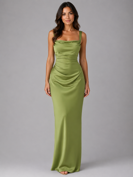 Satin Maxi Dress with Ruched Waist