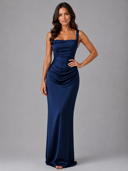 Satin Maxi Dress with Ruched Waist