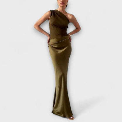 Pleated Elegant One-Shoulder Maxi Dress for Women