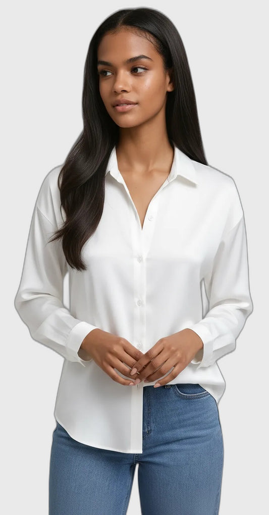 Satin Loose Fit Long Sleeve Blouse for Women
