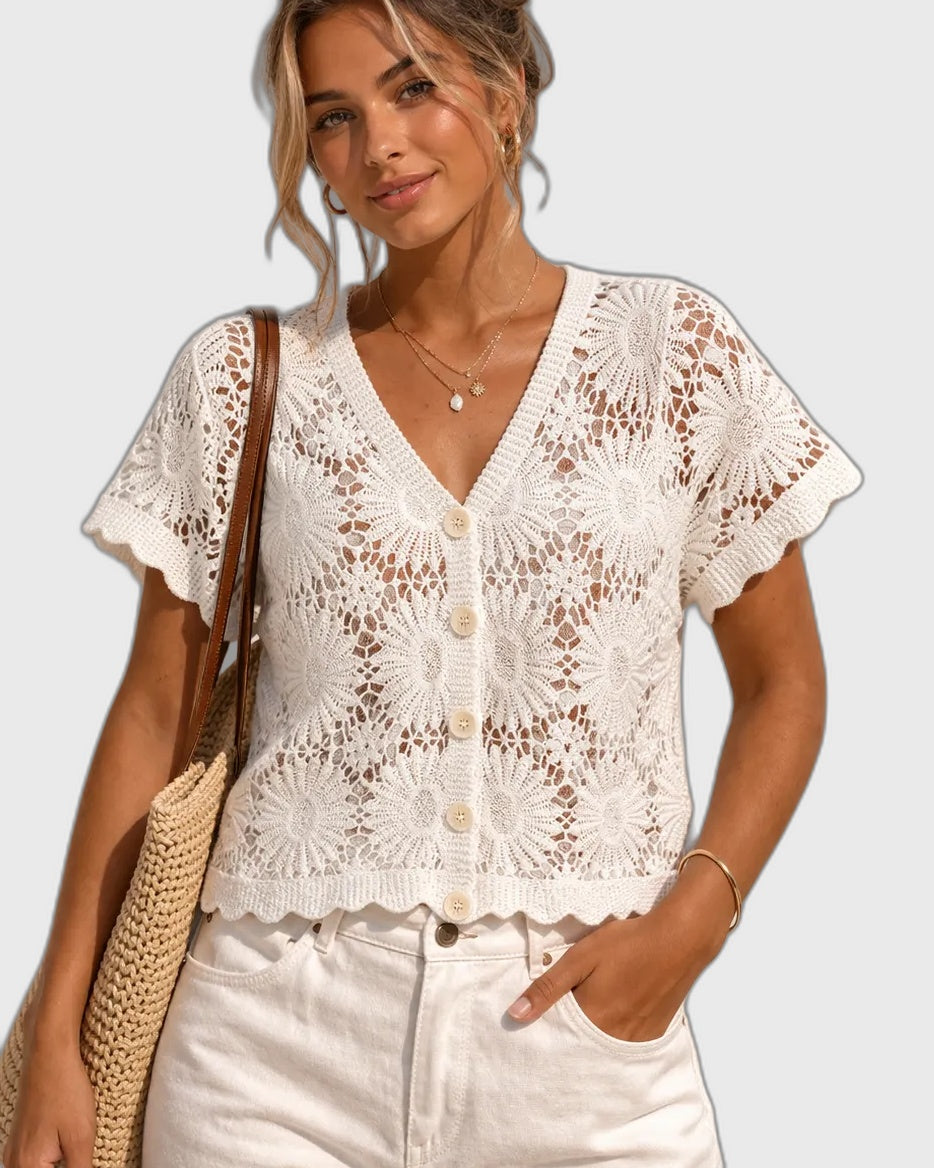 Knit Floral Fitted Short Sleeve Top for Women