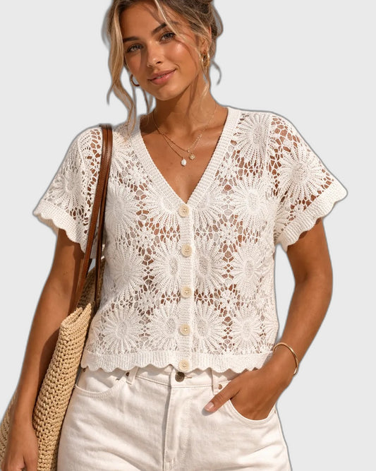 Knit Floral Fitted Short Sleeve Top for Women