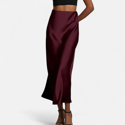 Satin Midi Skirt High Waist for women