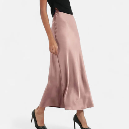 Satin Midi Skirt High Waist for women