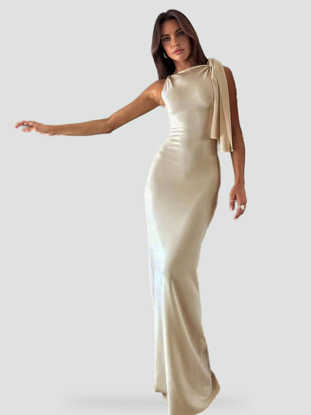 Satin Midi Dress Asymmetric Hem for Women